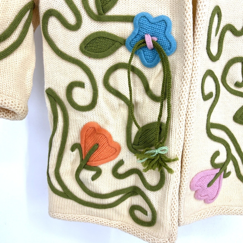 ETHEL OF BEVERLY‎ HILLS Vintage Tulip Floral Embellished Knit Cardigan Sweater - Picture 6 of 12